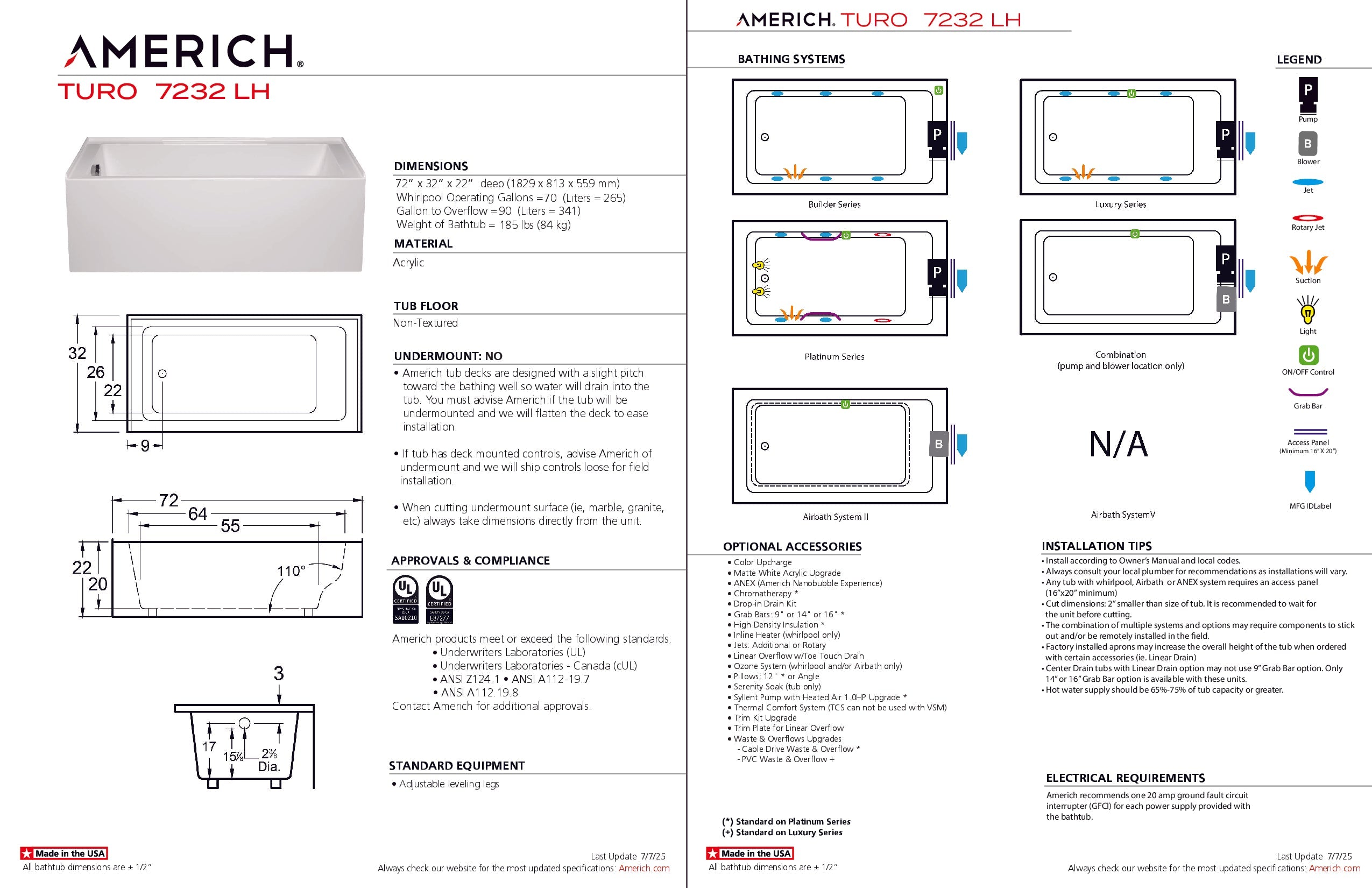 Americh Turo 7232 Left Hand - Builder Series Skirted Bathtub TO7232BL-WH