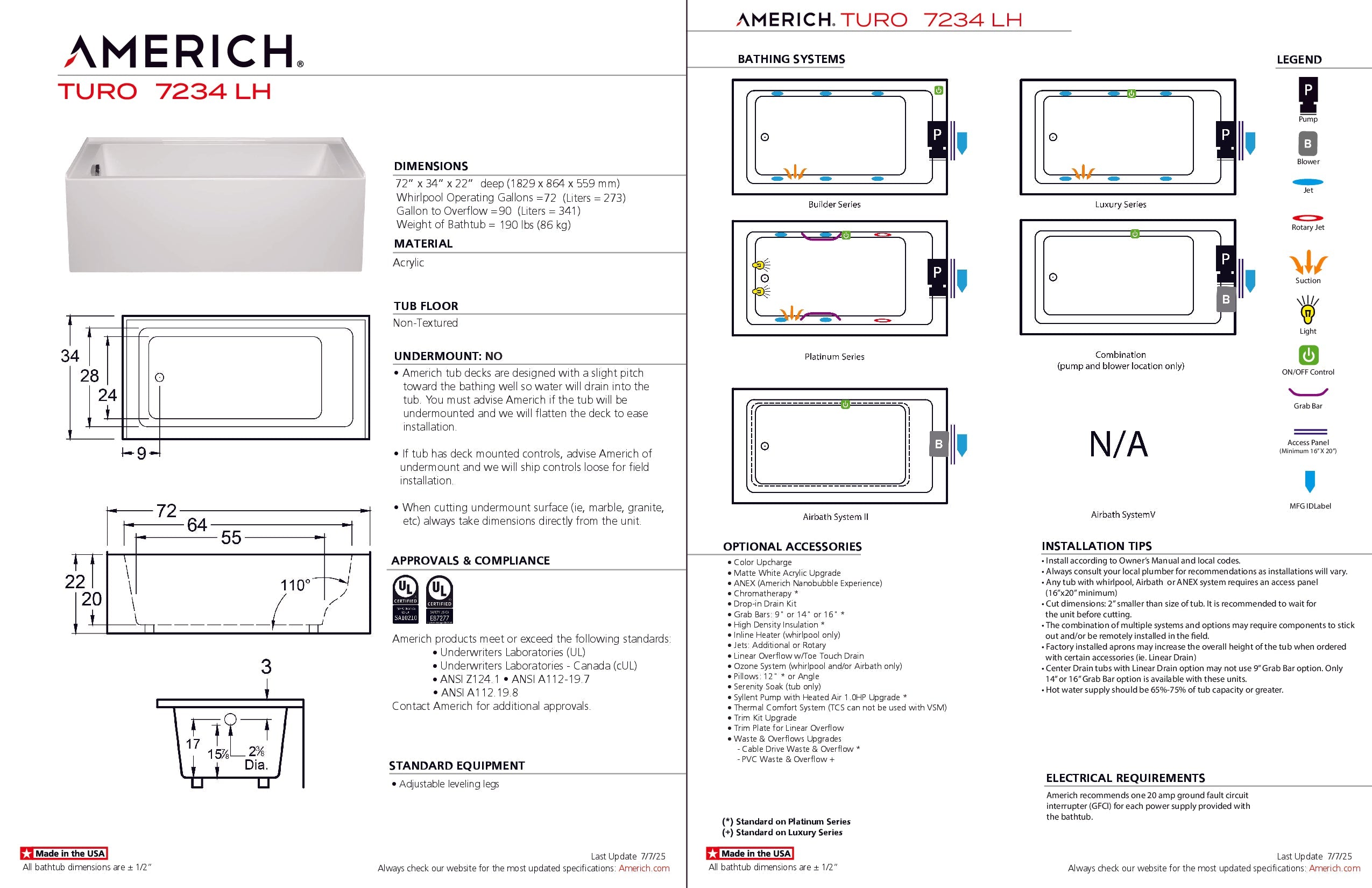 Americh Turo 7234 Left Hand - Tub Only Skirted Bathtub TO7234TL-WH