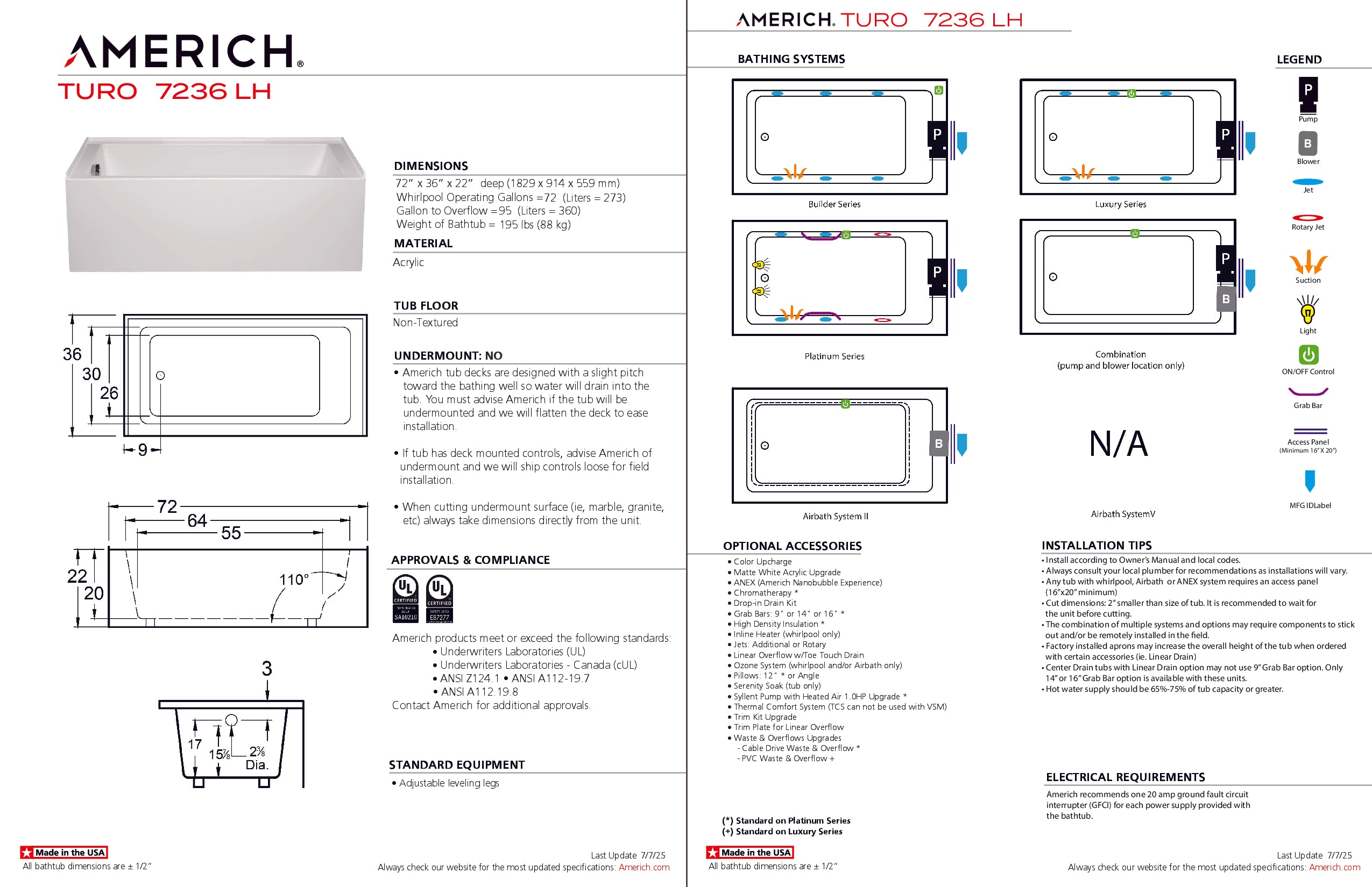 Americh Turo 7236 Left Hand - Builder Series Skirted Bathtub TO7236BL-WH