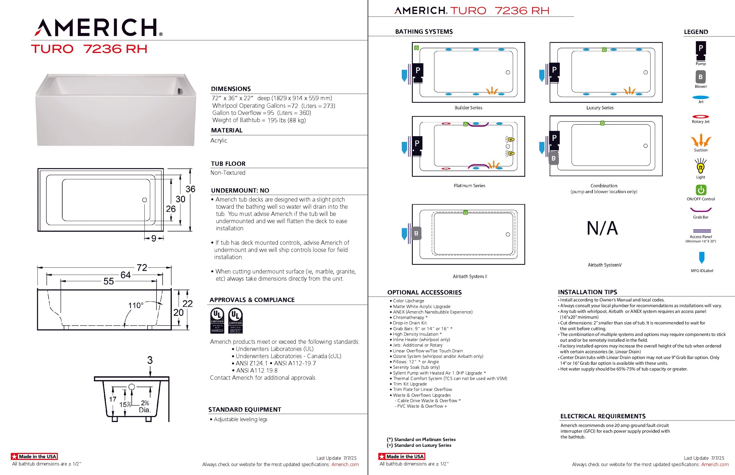 Americh Turo 7236 Right Hand - Platinum Series Skirted Bathtub TO7236PR-WH