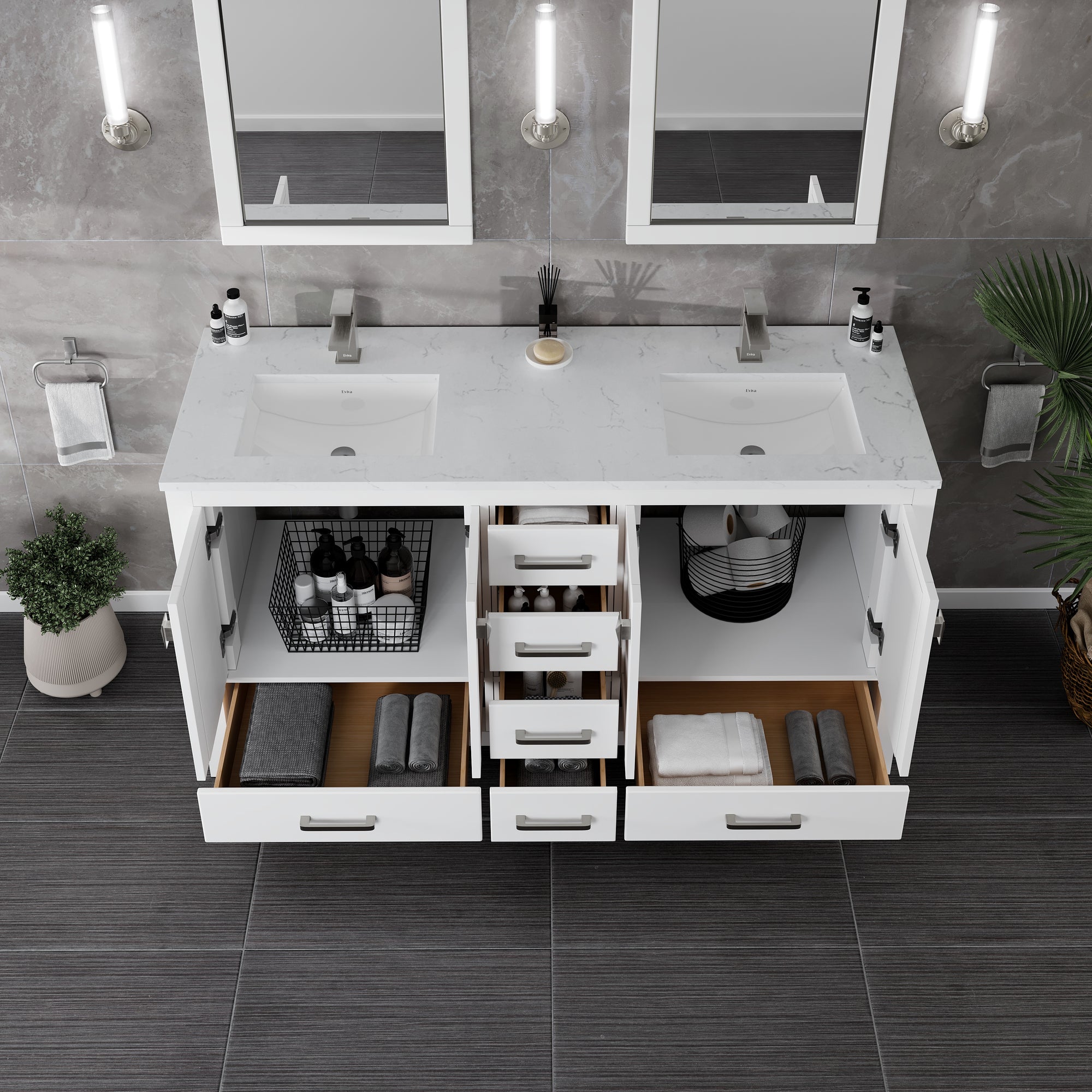 Eviva London Bath Vanity with Carrara Quartz Top and Undermount Porcelain Sink (20"-60")