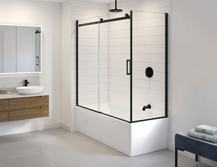 Fleurco Horizon 2 sided tub enclosure, 5/16" (8 mm) clear glass, 66" H