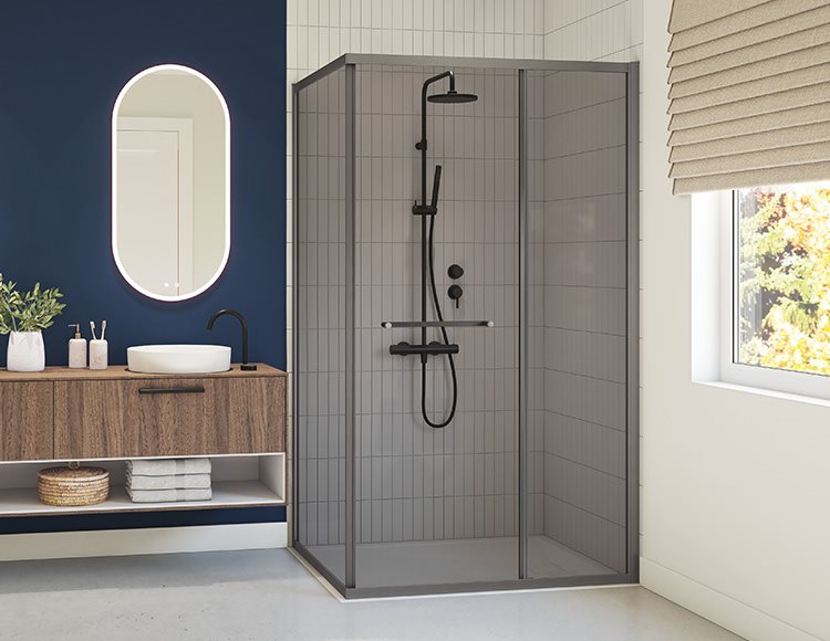 Fleurco Closiq 2 Sided Shower Door, 1/4" (6mm) smoked grey glass, 79" H
