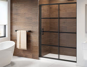 Fleurco Latitude In‑Line Sliding Shower Door – 5/16" Glass, 79" Height, Matte Black, Silk Screen Design