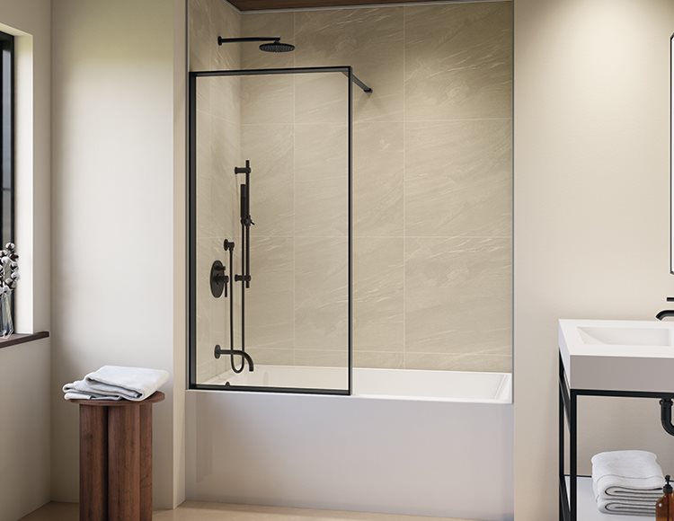 Fleurco Vespero Fixed tub panel, 1/4" (6mm) glass, 58" H (58 1/4" to top of support bar))
