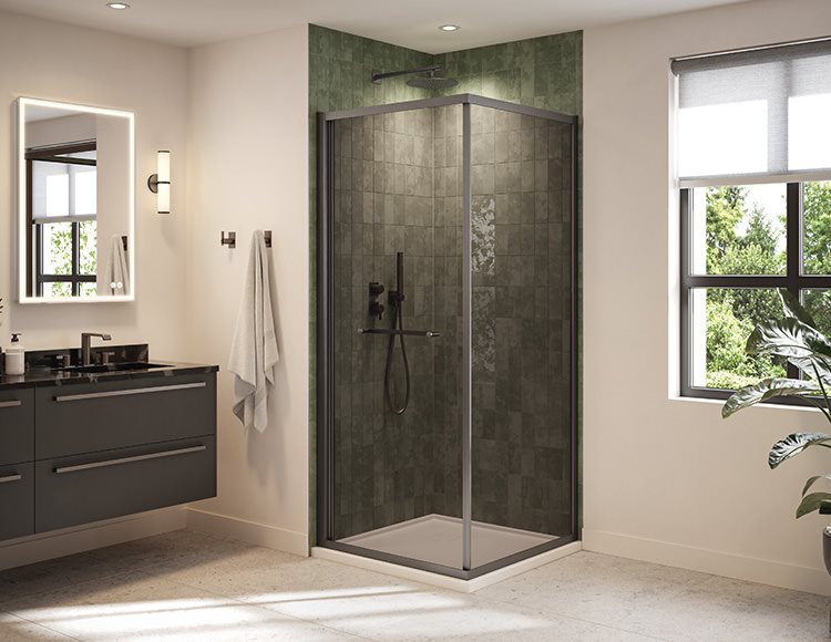 Fleurco Closiq Cube Shower Door, 1/4" (6mm) clear or smoked grey glass, 79" H