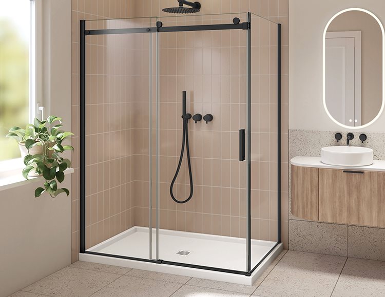 Fleurco Horizon 2 sided Shower Door, 5/16" (8 mm) clear glass, 75" Glass Height