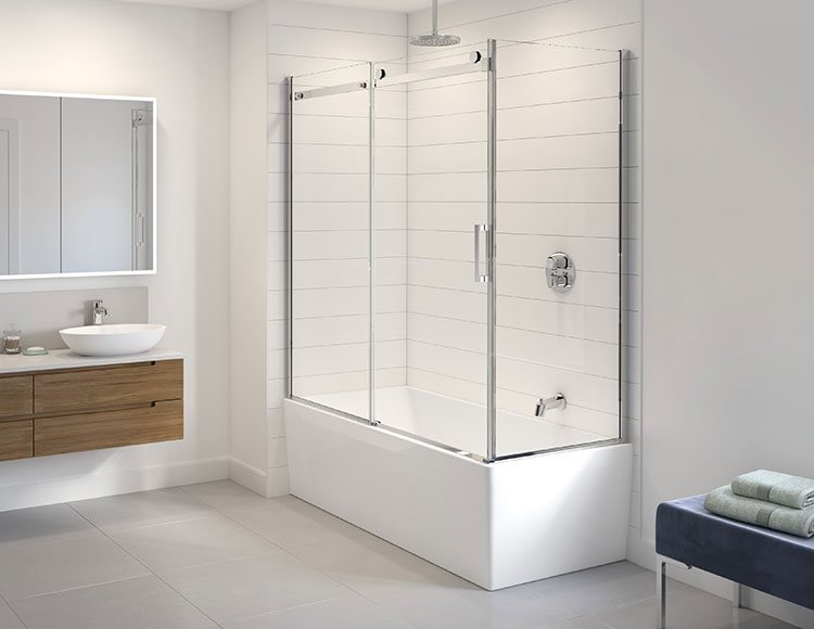 Fleurco Horizon 2 sided tub enclosure, 5/16" (8 mm) clear glass, 66" H
