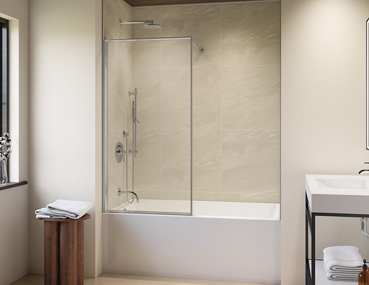 Fleurco Vespero Fixed tub panel, 1/4" (6mm) glass, 58" H (58 1/4" to top of support bar))