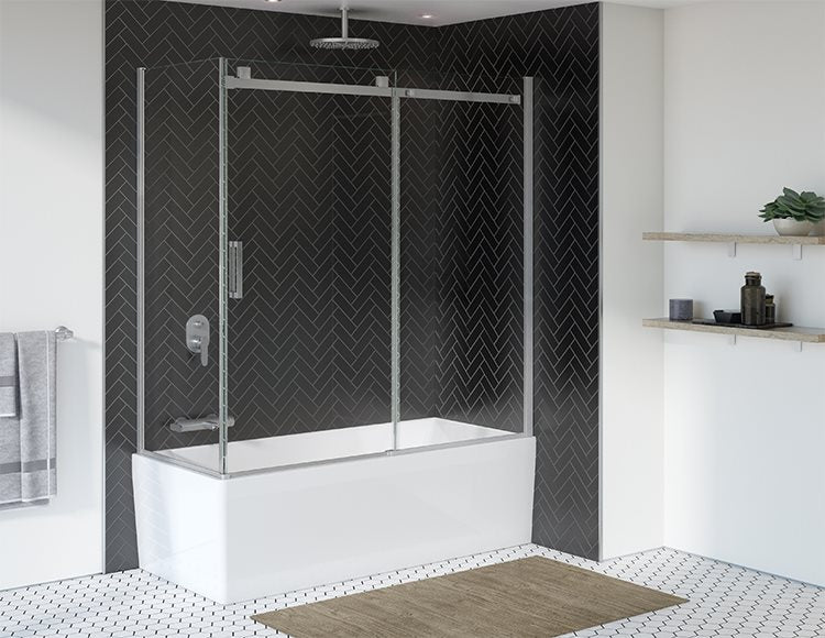 Fleurco Skyline 2 sided tub enclosure, 5/16" (8 mm) clear glass, 66" H