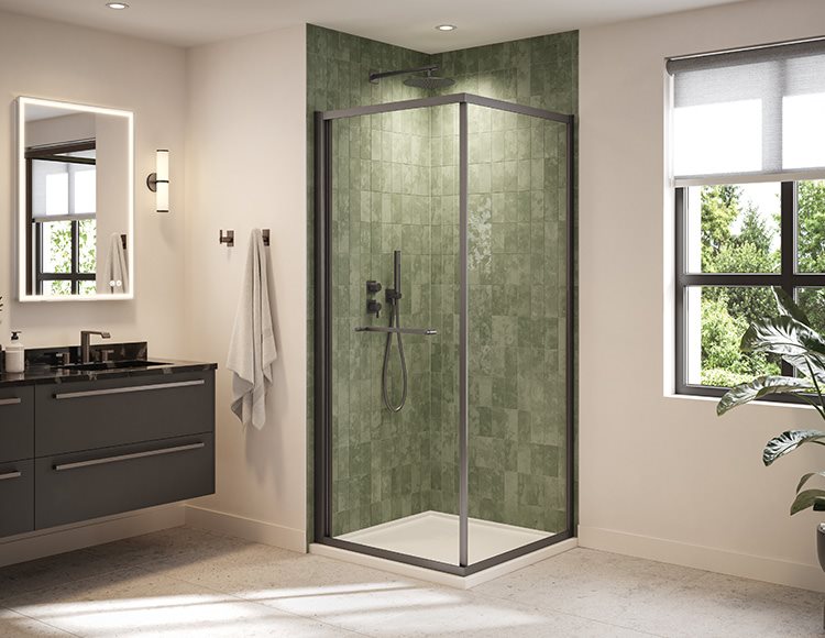 Fleurco Closiq Cube Shower Door, 1/4" (6mm) clear or smoked grey glass, 79" H