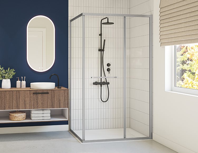Fleurco Closiq 2 Sided Shower Door, 1/4" (6mm) clear glass, 79" H