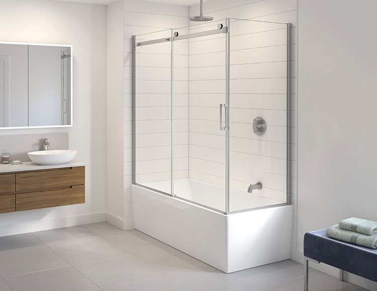 Fleurco Horizon 2 sided tub enclosure, 5/16" (8 mm) clear glass, 66" H