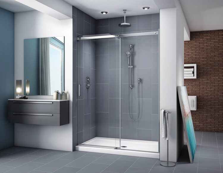 Fleurco Apollo In-Line frameless sliding shower door with SEKUR+ and EZ Clean