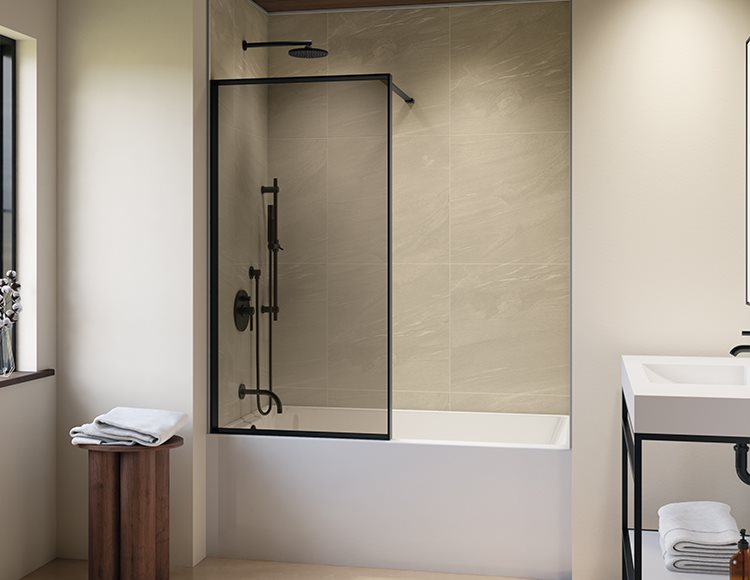 Fleurco Vespero Fixed tub panel, 1/4" (6mm) glass, 58" H (58 1/4" to top of support bar))