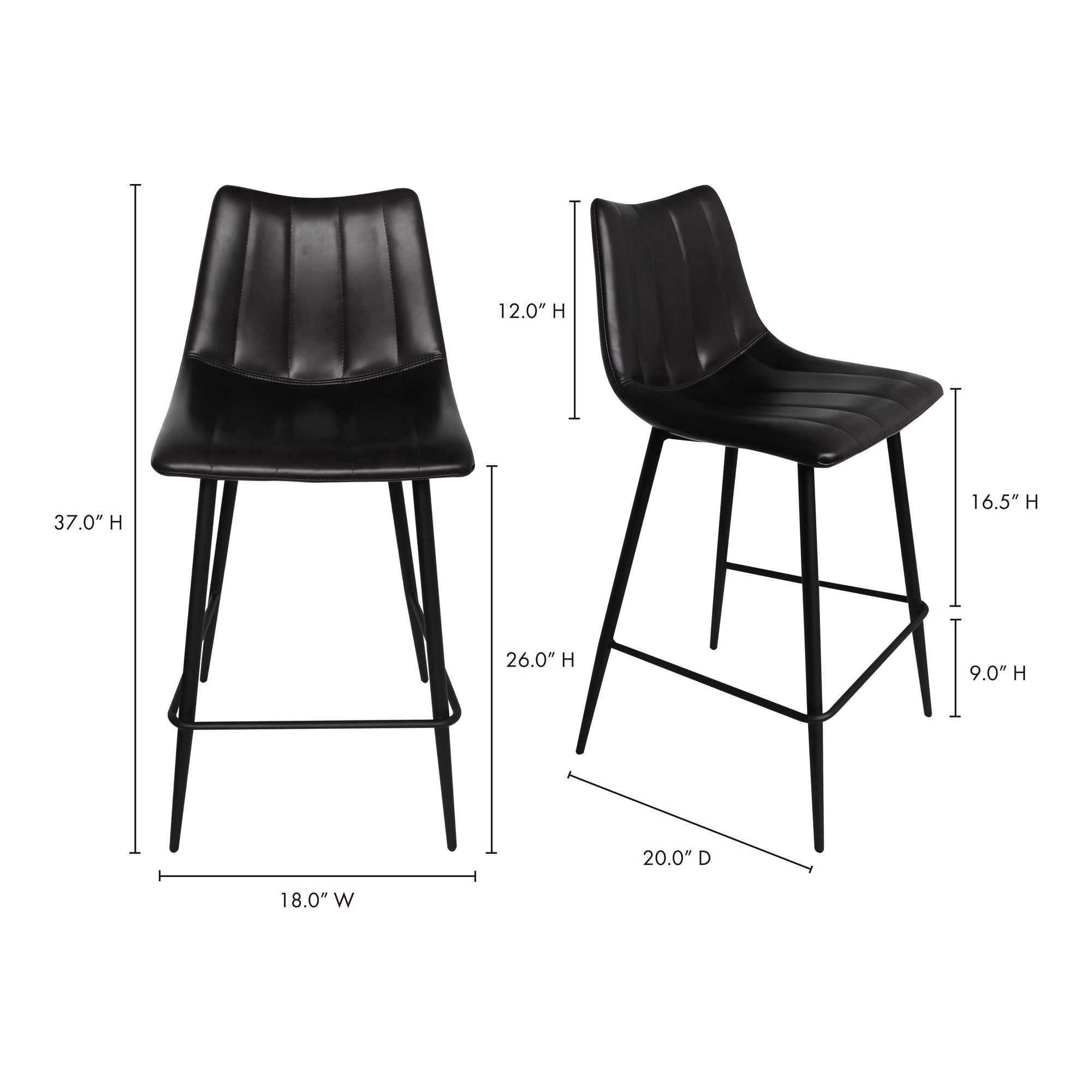 Moes Alibi Counter Stool Matte Black - Set Of Two UU-1002-02