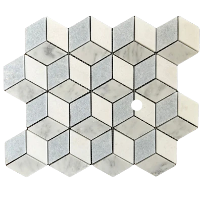 Blue Celeste, Thassos and Carrara Polished Rhombus Mosaic Marble