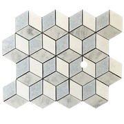 RHOMBUS THASSOS & WHITE CARRARA & BLUE CELESTE MARBLE MOSAIC POLISHED