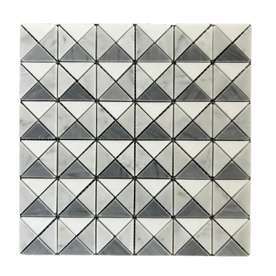 TRIANGLE BLEND BIANCO CARRARA & BARDIGLIO & THASSOS MARBLE MOSAIC POLISHED