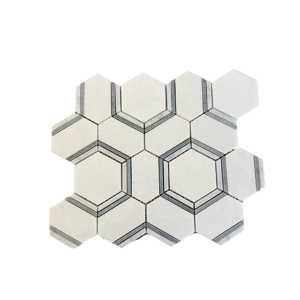 FAVO MARBLE MOSAIC POLISHED THASSOS WITH CARRARA  & GRAY