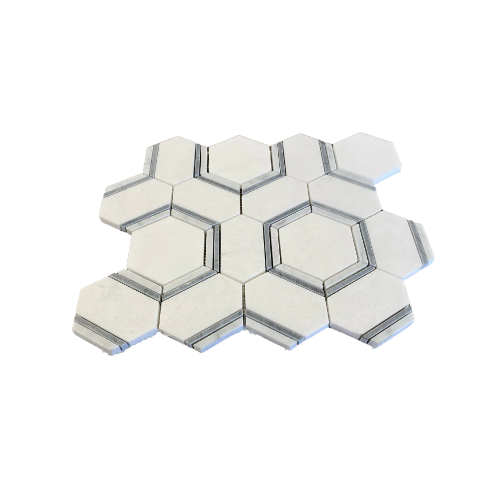 FAVO MARBLE MOSAIC POLISHED THASSOS WITH CARRARA  & GRAY