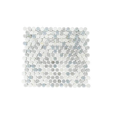 Blue Celeste, White Thassos & Bianco Carrara Mix Penny Round Marble Mosaic