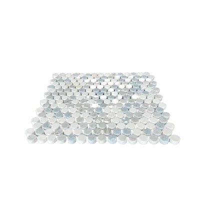 Blue Celeste, White Thassos & Bianco Carrara Mix Penny Round Marble Mosaic