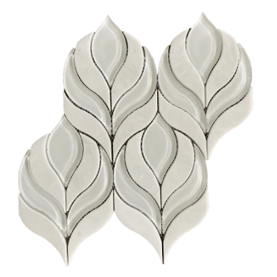 Botanica Waterjet Mosaic Arabescato and White Glass Clear