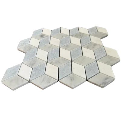 RHOMBUS THASSOS & WHITE CARRARA & BLUE CELESTE MARBLE MOSAIC POLISHED