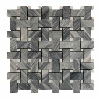 Bardiglio Marble Mosaic Polished Basketweave Thassos Dot 1x2