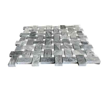 Bardiglio Marble Mosaic Polished Basketweave Thassos Dot 1x2