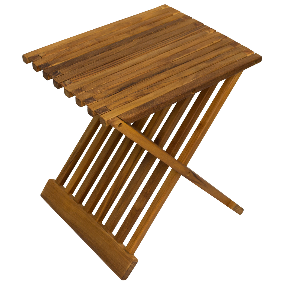 Winchester Teak Shower and Bath Folding Stool with Horizontal Slats