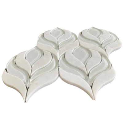 Botanica Waterjet Mosaic Arabescato and White Glass Clear