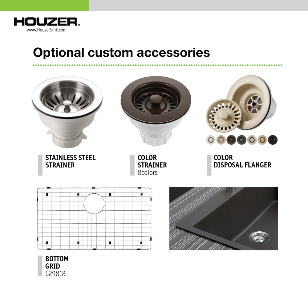 Houzer Quartztone 33" Granite Composite Undermount Single Bowl Kitchen Sink