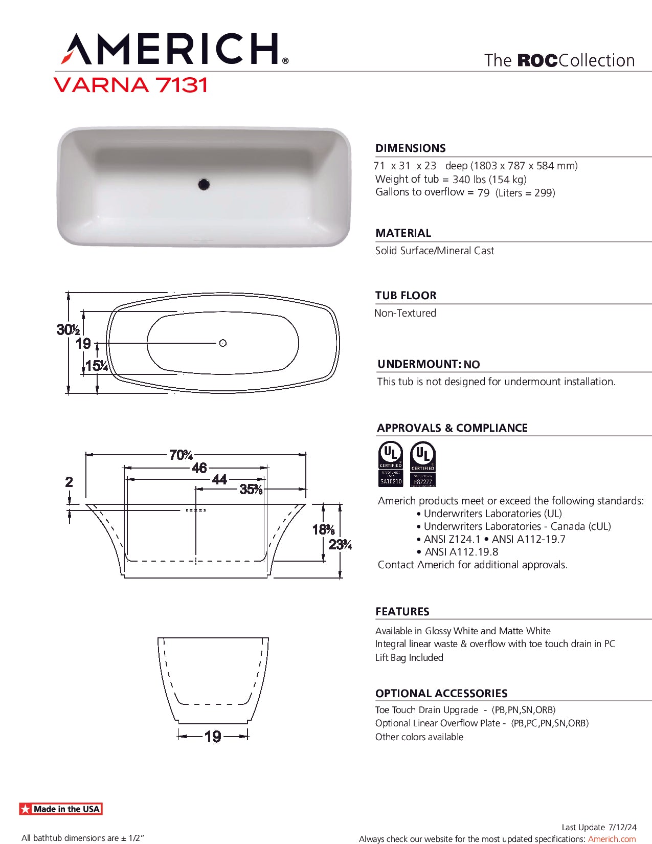 Americh Varna 7131 - ROC ROC Bathtub RC2202-GW