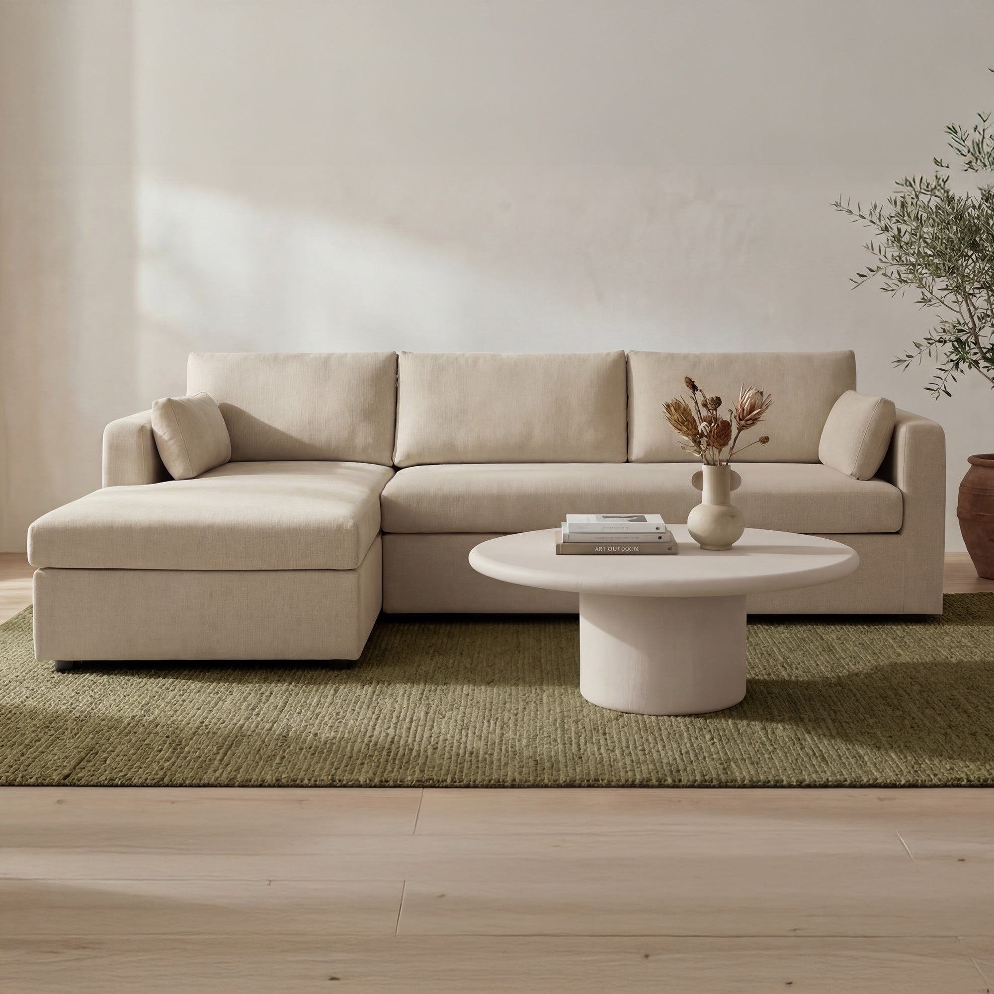 Moes Burrow Sleeper Sectional With Storage Chaise Sand Left VV-1007-34-L-0