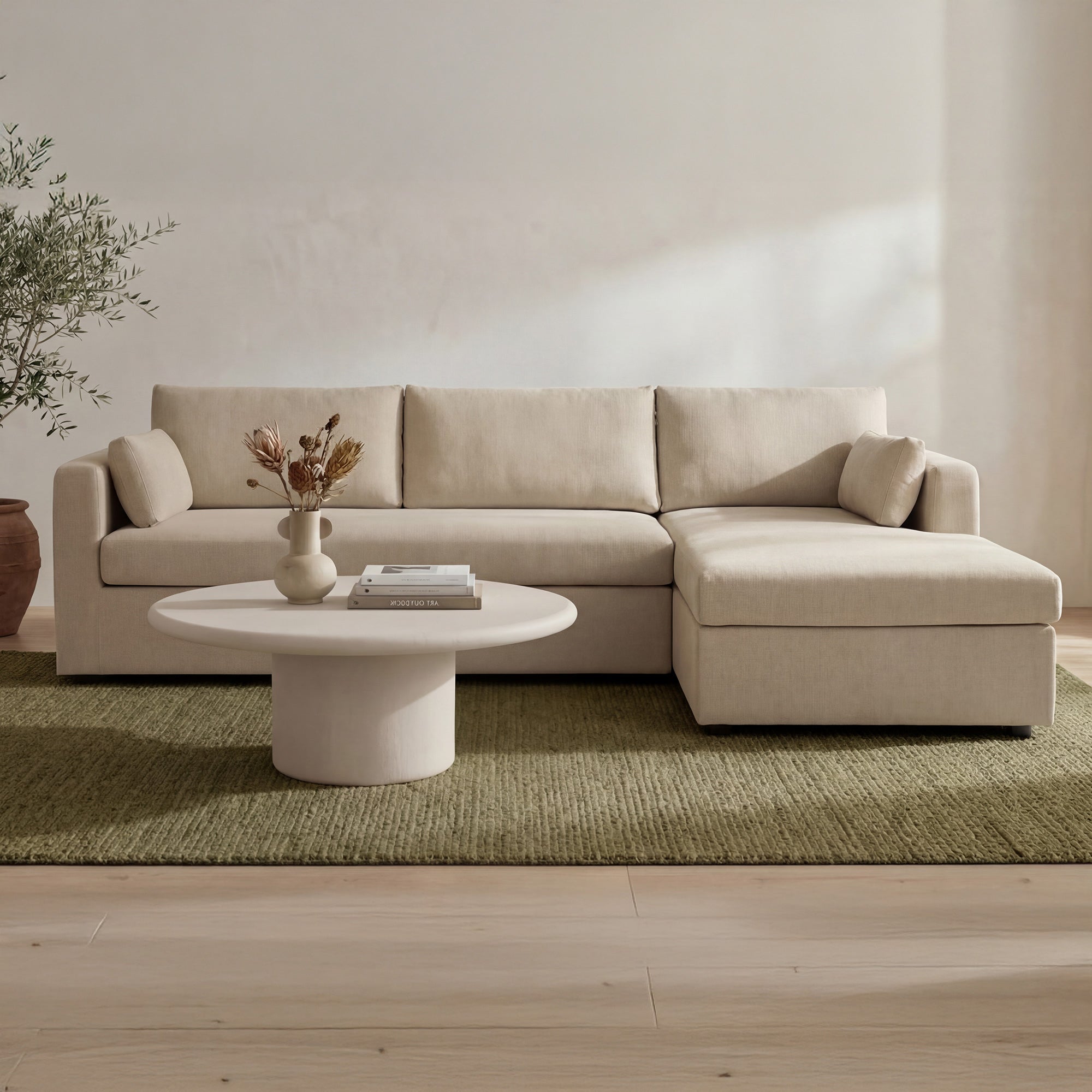 Moes Burrow Sleeper Sectional With Storage Chaise Sand Right VV-1007-34-R-0