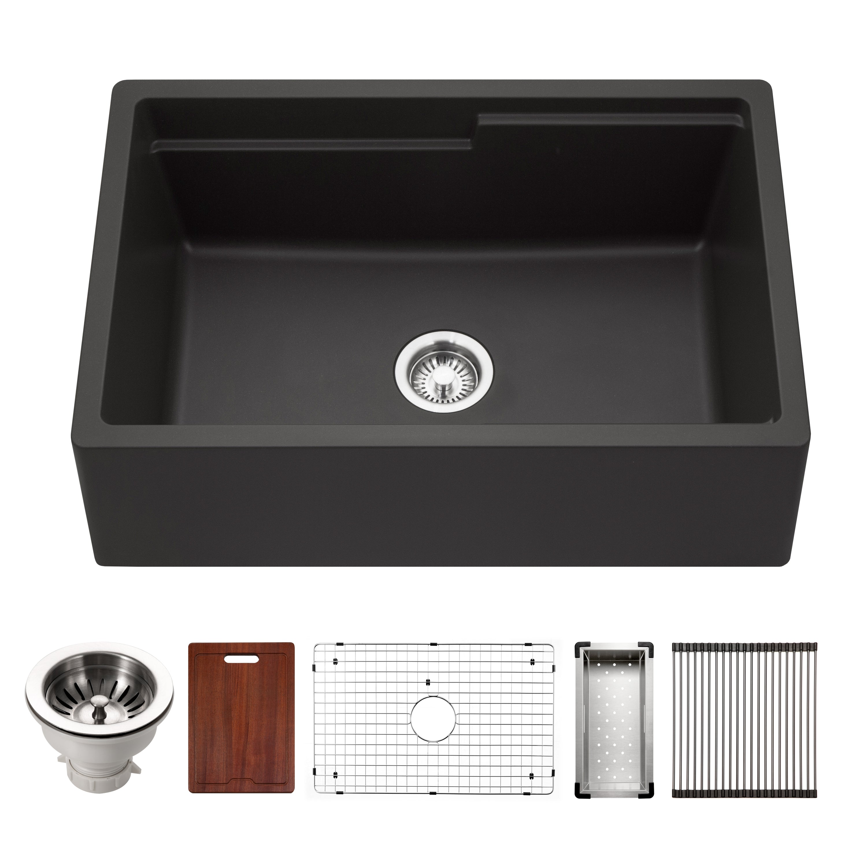 30" x 20" x 9 1/2" Quartzone Granite Workstation Kitchen Sink Apron Front