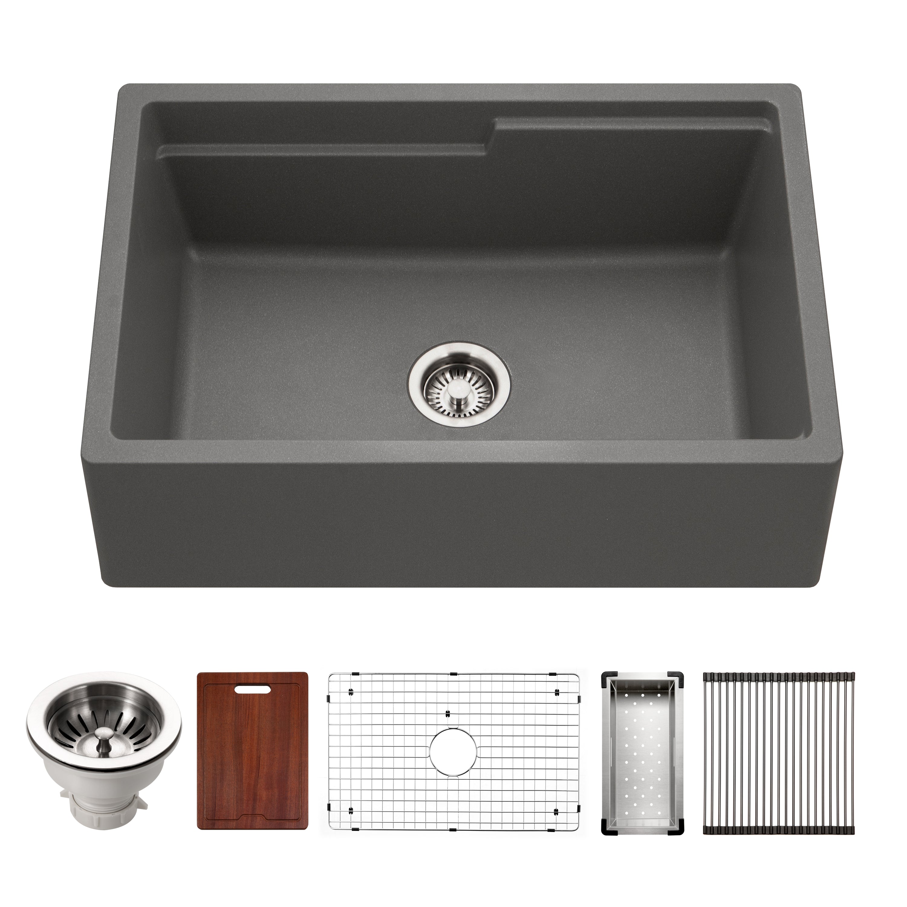 30" x 20" x 9 1/2" Quartzone Granite Workstation Kitchen Sink Apron Front