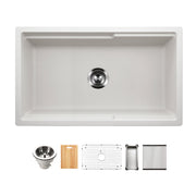 Houzer Quartztone 33" Apron Front Farmhouse Granite Composite Workstation Kitchen Sink with Accessories