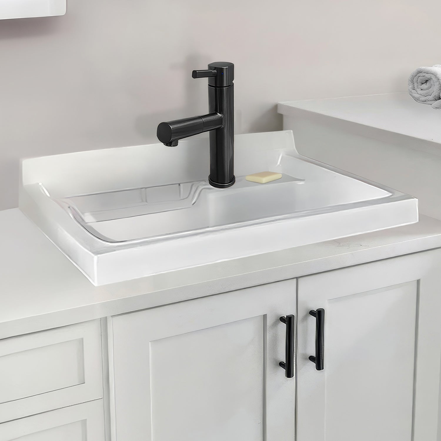 Vitreous China Single Bowl, Drop-in Sink with Wire Basket and 3 ½ Inch Off Center Drain