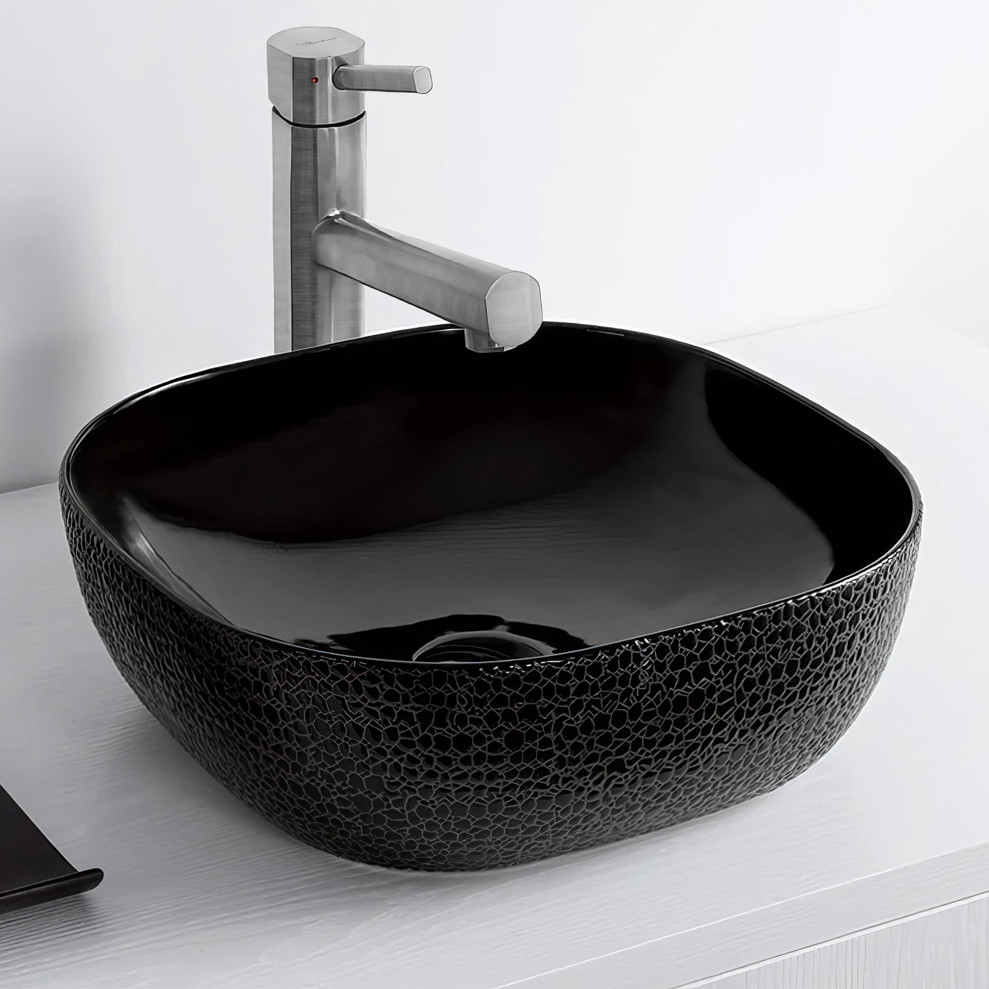 Isabella Plus Collection Square Above Mount Basin with an Embossed Exterior, Smooth Interior, and Center Drain
