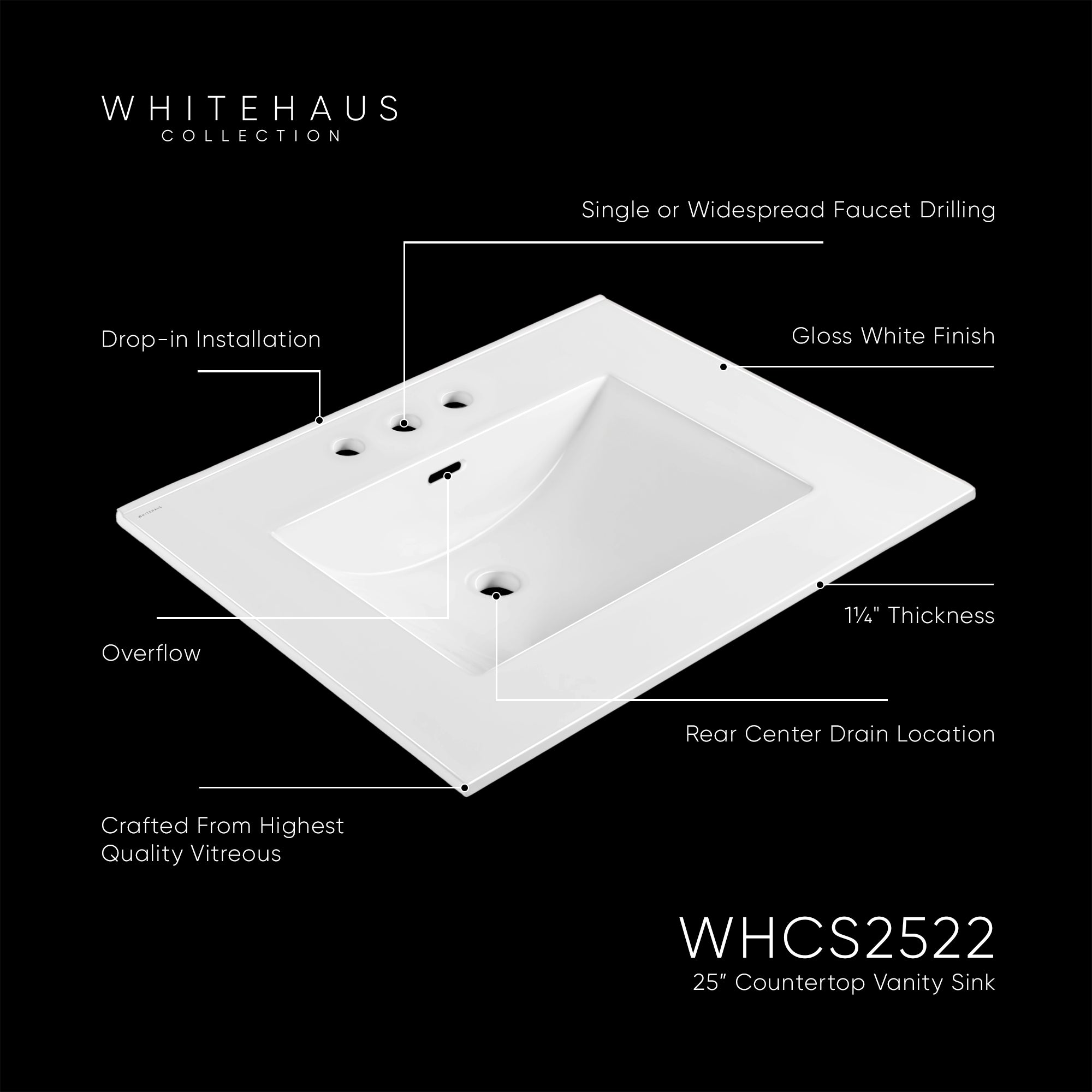 25" Countertop Vanity Sink with Integrated Rectangular Bowl