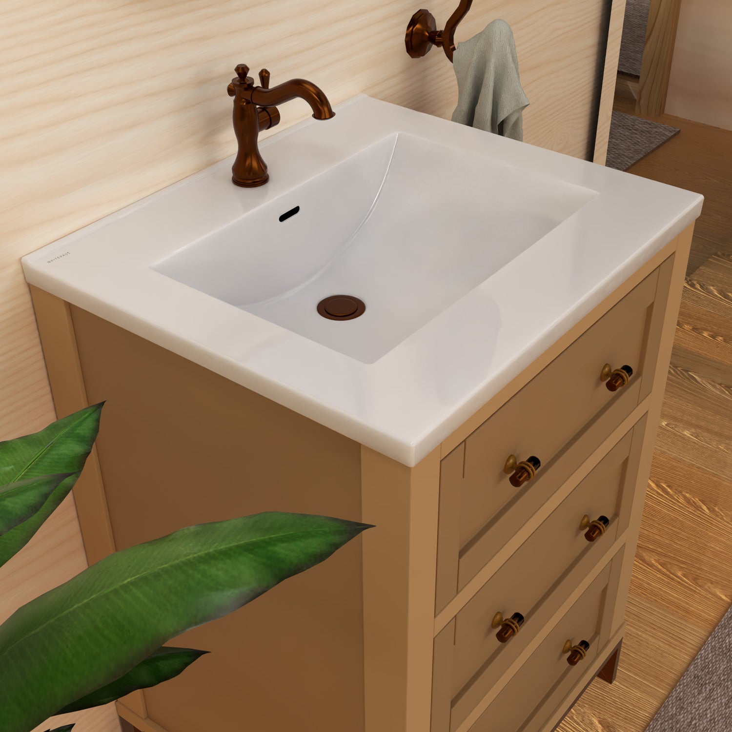 25" Countertop Vanity Sink with Integrated Rectangular Bowl
