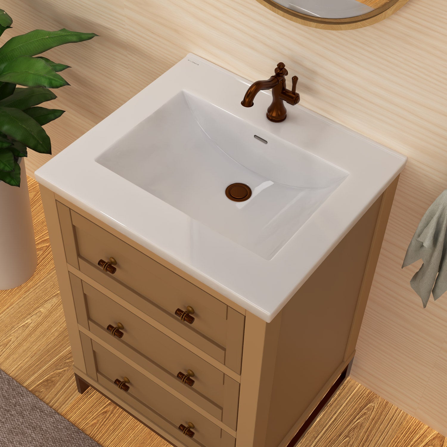 25" Countertop Vanity Sink with Integrated Rectangular Bowl