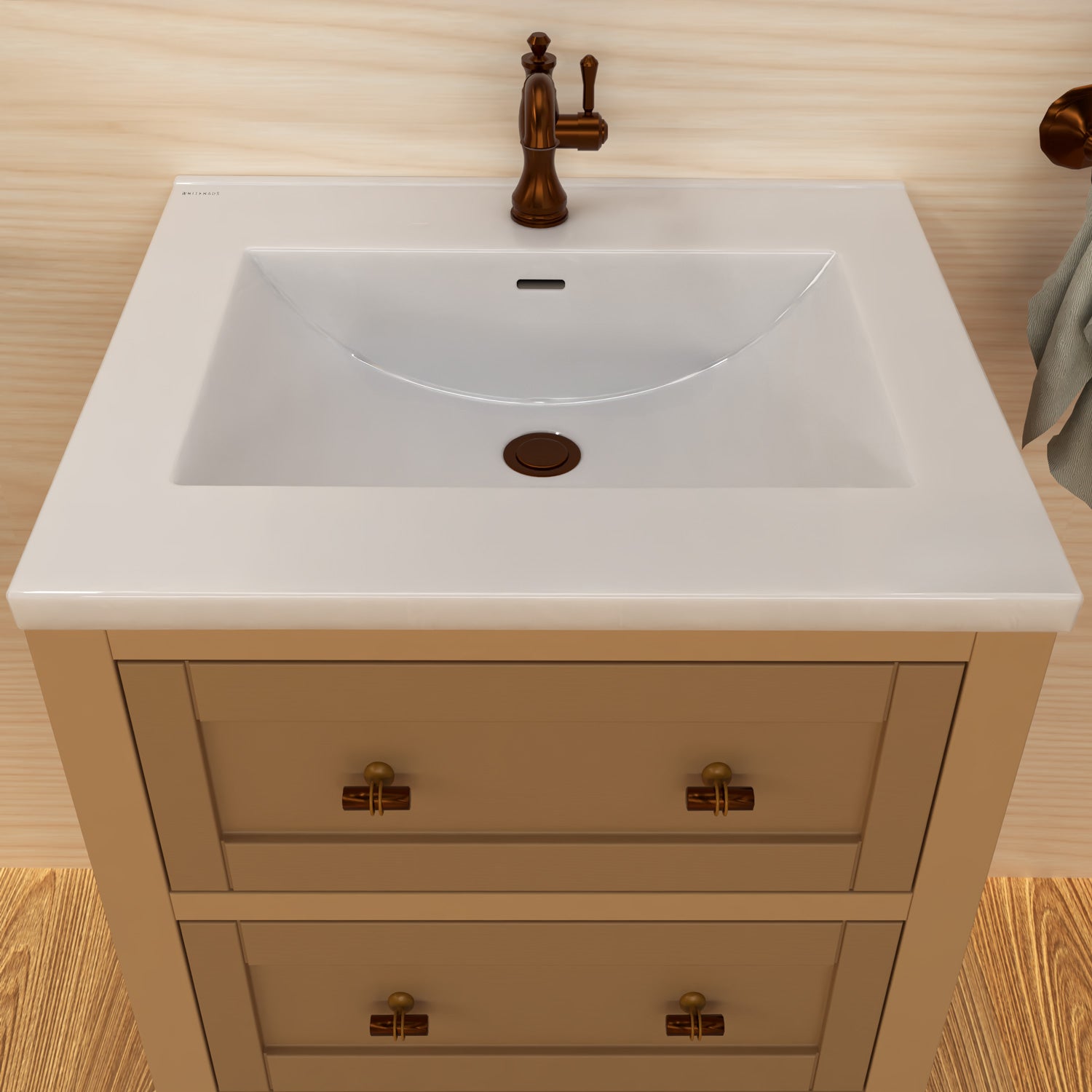 25" Countertop Vanity Sink with Integrated Rectangular Bowl