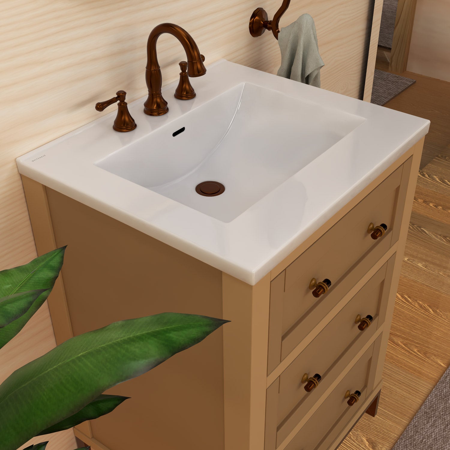25" Countertop Vanity Sink with Integrated Rectangular Bowl