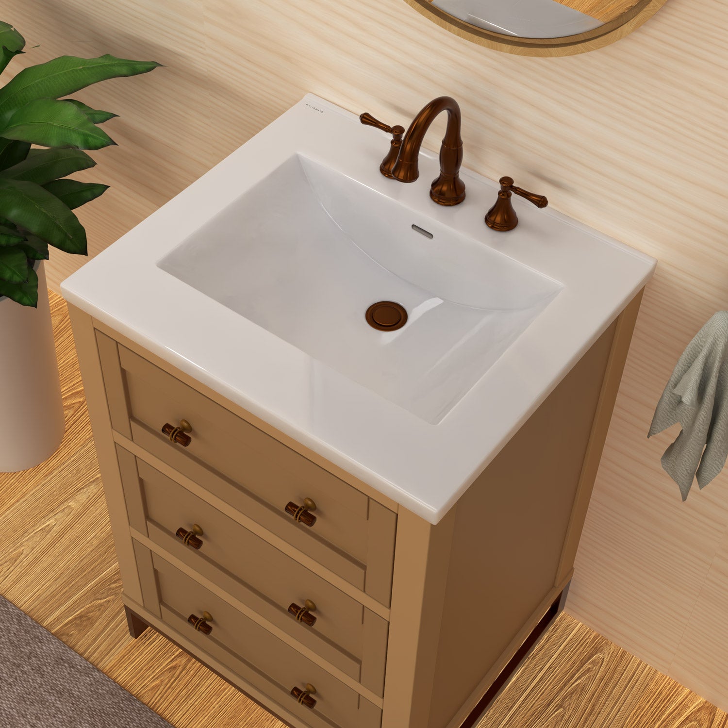 25" Countertop Vanity Sink with Integrated Rectangular Bowl
