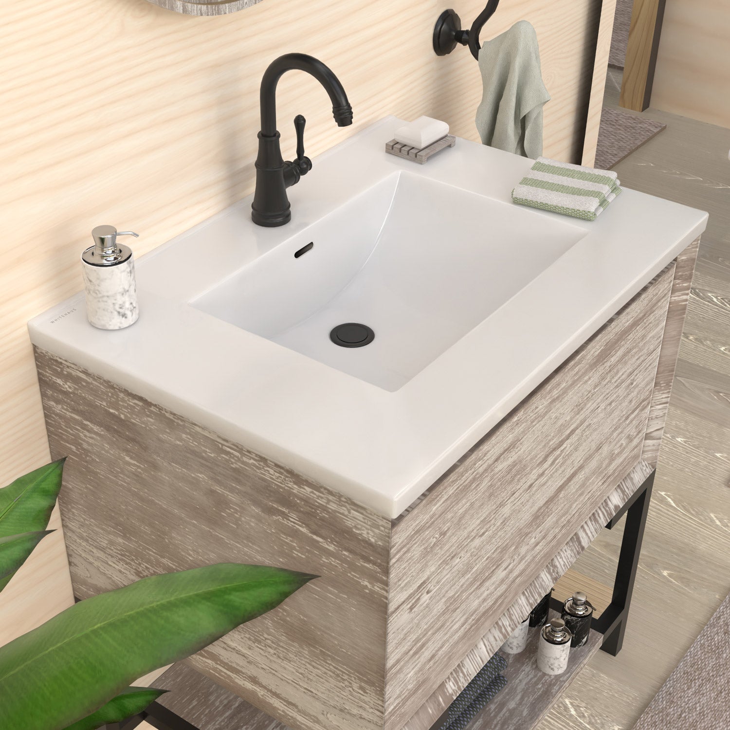 31" Countertop Vanity Sink with Integrated Rectangular Bowl