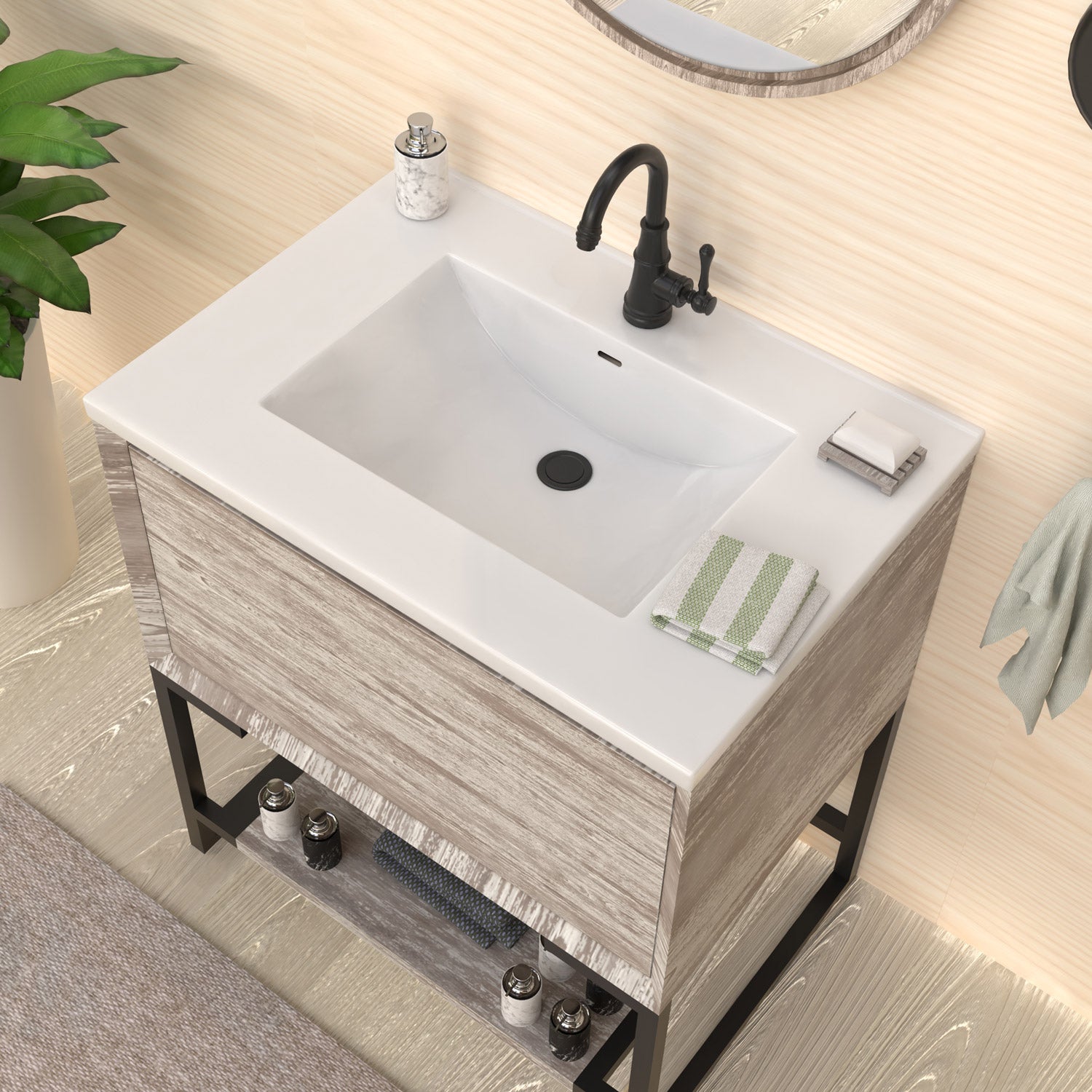31" Countertop Vanity Sink with Integrated Rectangular Bowl